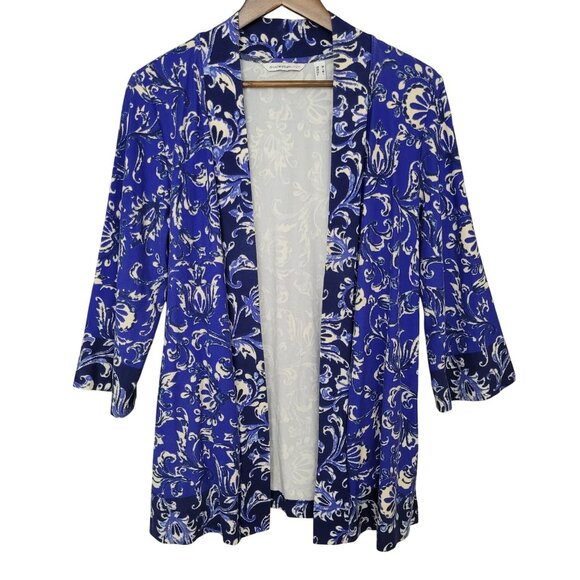 Isaac Mizrahi Live Sweaters - Isaac Mizrahi Live Printed Knit Cardigan Womens Size M/L Blue Pockets